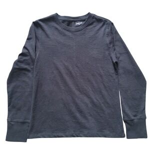 Quince Womens Medium Long Sleeve Slub Cotton Crew Neck Tee Black Ribbed Cuffs